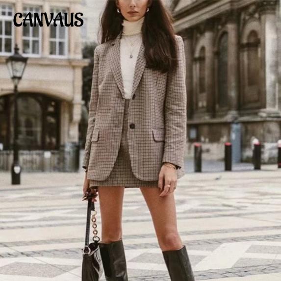 Осенний женский пиджак в британском стиле в клетку чиби с начесом