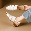 Мода НОВЫЕ Летние Женские Сандалии Обувь из Натуральной Кожи для Женщин Квадратный Носок Массивный Каблук Обувь Закрытый Носок Слингбэк Обувь Плетеные Сандалии