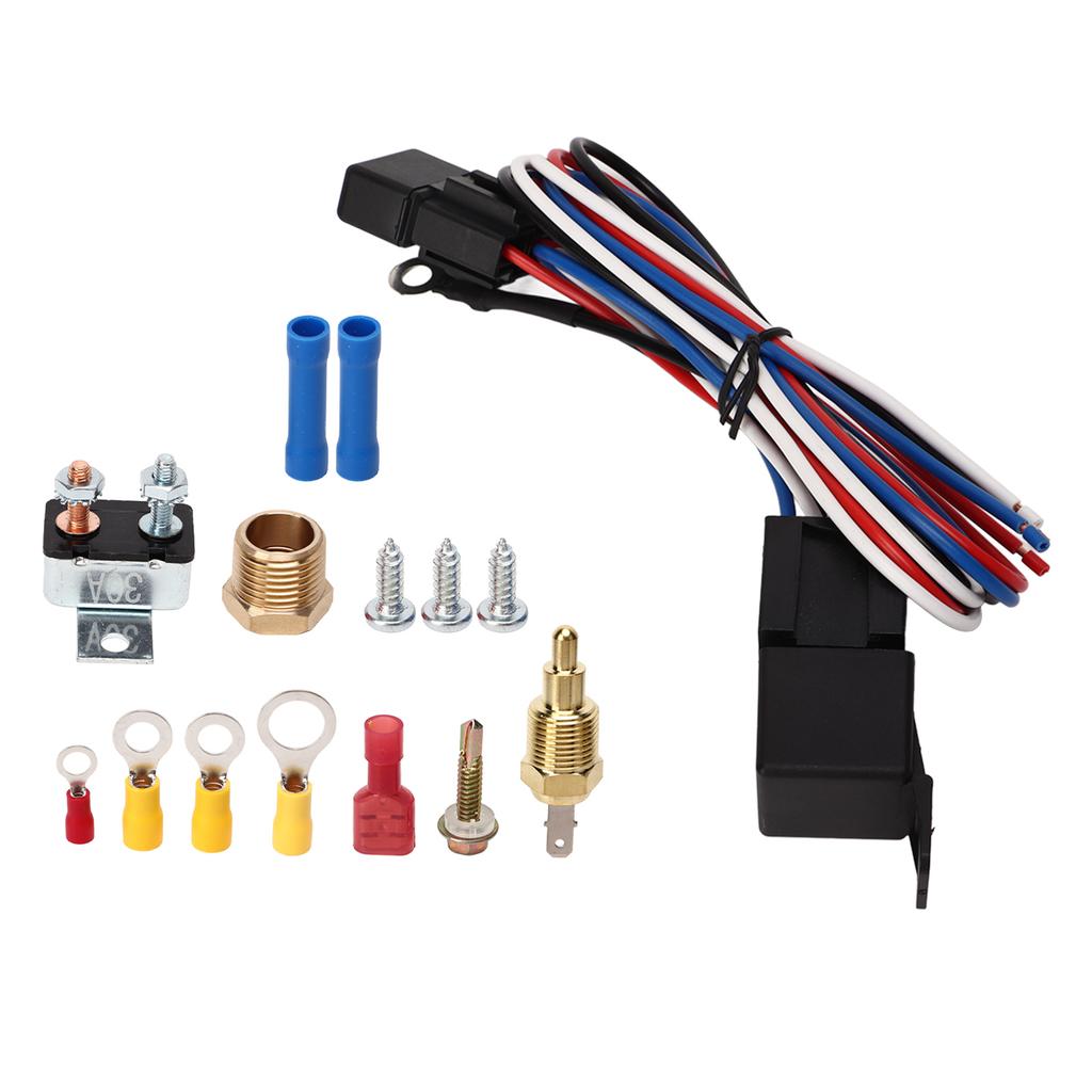 12V Электрический вентилятор радиатора Термостат Реле управления Проводка Полный комплект для легковых автомобилей, грузовиков, автобусов