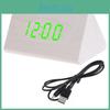 Sleek Wooden Voice Control Led Display Alarm Digital Triangular Desk Clock Thermometer