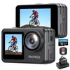 AKASO Brave 7 LE Action 4K 256GB Memory IPX7 40M Waterproof Case Image External Microphone Two 1350mAh and Remote Control Camera, 60FPS, 20MP, Card,