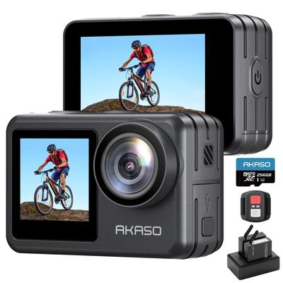 Экшн-камера AKASO Brave 7 LE 4K, 256 ГБ памяти, IPX7, водонепроницаемый чехол до 40 м, изображение, внешний микрофон, две батареи 1350 мАч и пульт дистанционного управления, 60 кадров/с, 20 МП, карта,