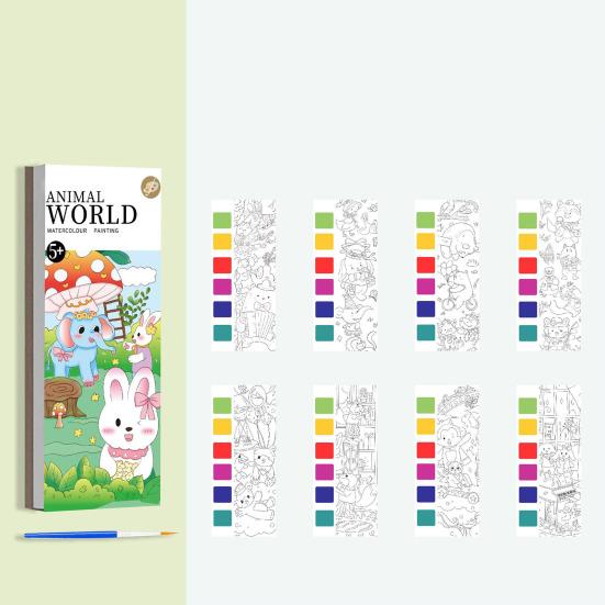 1/7Pcs Watercolor Painting Book Kids DIY Bookmark Fun Drawing Book with 21 Unique Patterns 6 Vibrant Watercolor Shades Painting Pad