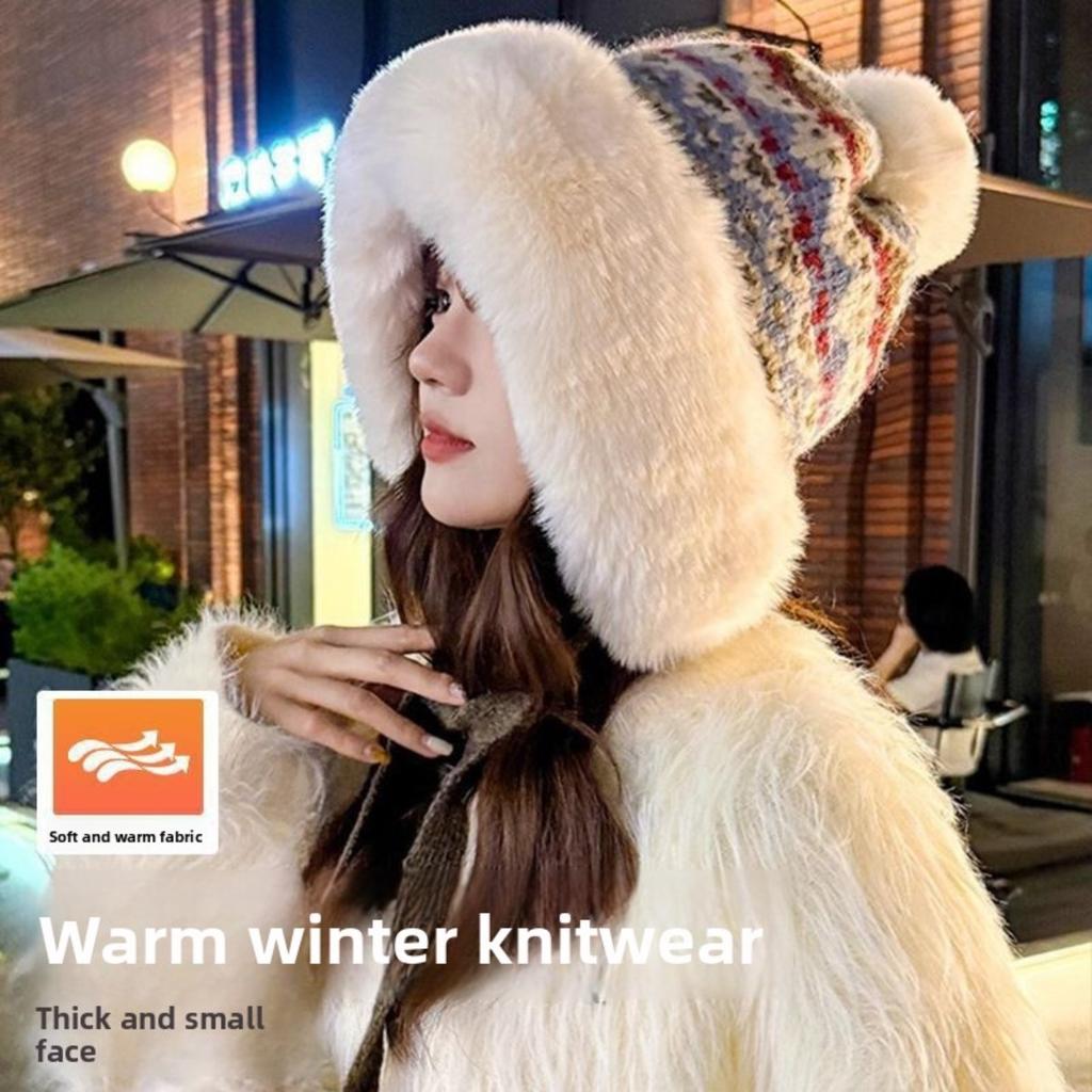 Autumn and Winter Women's Knitted Plush Hat, Thickened Lei Feng Hat, Women's Outdoor Cold Proof Fisherman Hat, Versatile Ear Protection Cover