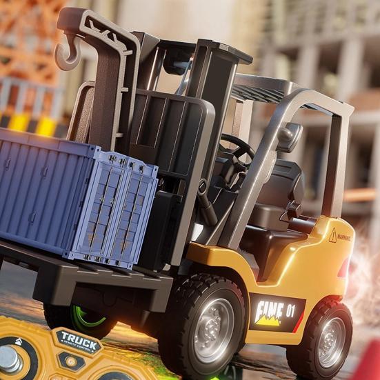 Мини-вилочный погрузчик на радиоуправлении, игрушка, масштаб 1:64, сплав, вилочный погрузчик с подъемной вилкой и крюком, для малышей, мальчиков, перезаряжаемый, 2,4 ГГц, RC, имитация