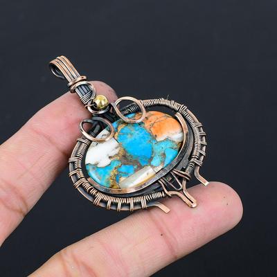 Колючая устрица, бирюзовый драгоценный камень, чистая медная проволока, обернутая подвеской ручной работы, ювелирные изделия