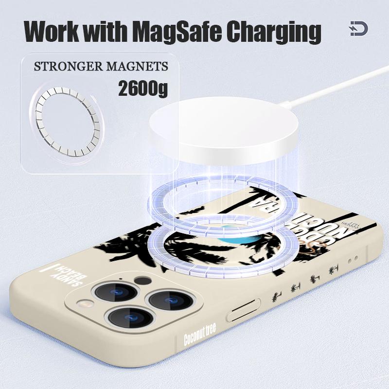 Магнитный Чехол Для Magsafe Для iPhone 17 Pro Max Креативный Принт Кокосовый Закат Мягкий Силикон Задняя Крышка Телефона Для iPhone 16 15 14 13 Pro Max 16e 17e