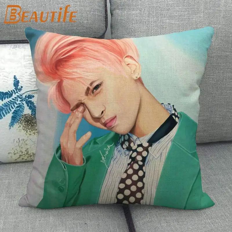 Подушка с принтом Чонхёна из Shinee в стиле K-pop, декоративная хлопково-льняная наволочка для свадьбы и дома, 45x45 см, одна сторона