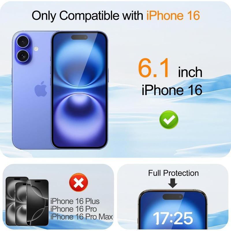 iPhone 16 [6,1 дюйма][1 упаковка] Антибликовая закаленная стеклянная пленка, твердость 9H, устойчивая к царапинам, подходит для чехлов