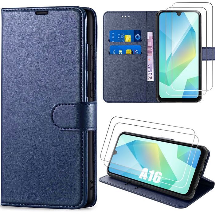 Coque - BOOLING - pour Samsung Galaxy a16 -Rabat - Bleu Foncé - 2 Verres Trempé