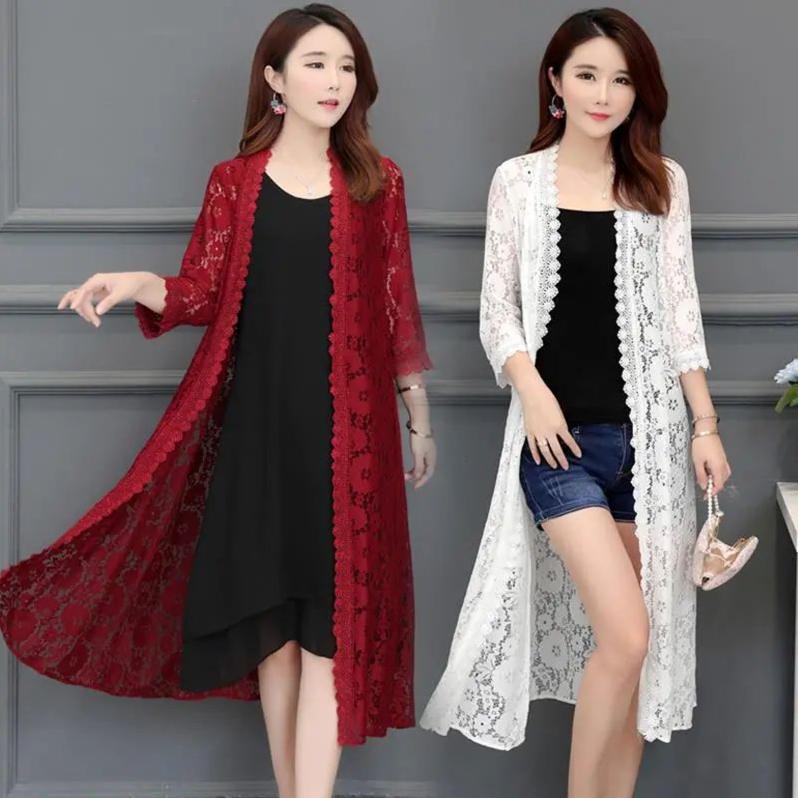 Ажурная вышивка ажурный кардиган вязаная шаль пальто средней длины женская тонкая солнцезащитная одежда летняя сетчатая верхняя одежда для поездок на работу повседневная