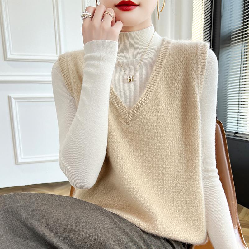 Женский кашемировый жилет Qinghe Cashmere 30% кашемир 70% шерсть осенне-зимний кашемировый жилет мягкий и теплый