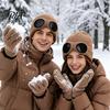 Warm Hat for Most Head Sizes 2Pcs Fleece Lined Hats with Goggles, Winter Knit Casual Accessory Outdoor Activities Hats, Windproof Skiing Caps