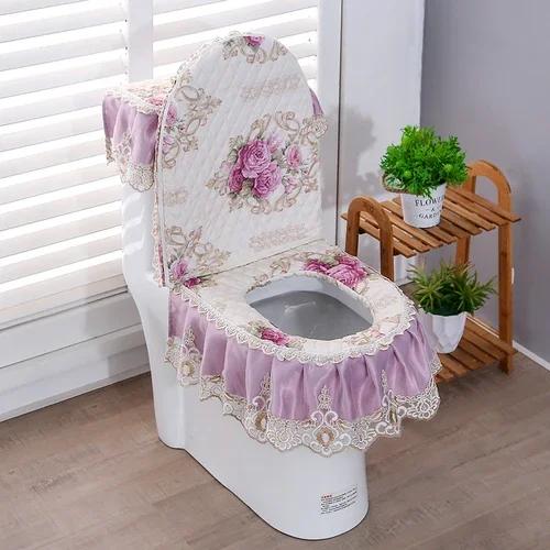 4 сезона Золотой бархатный туалетный комплект из трех предметов кружевная ткань молния стиль высококачественная подушка для сиденья унитаза чехол для подушки для сиденья унитаза