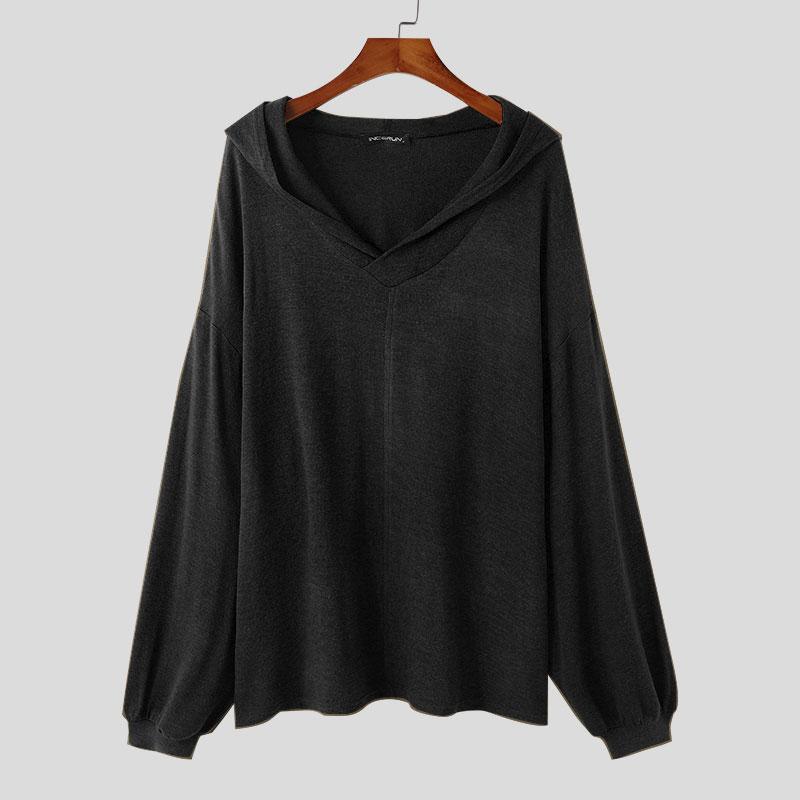 INCERUN Мужские свитера с V-образным вырезом и длинным рукавом с капюшоном, повседневные свободные джемперы на весну и осень