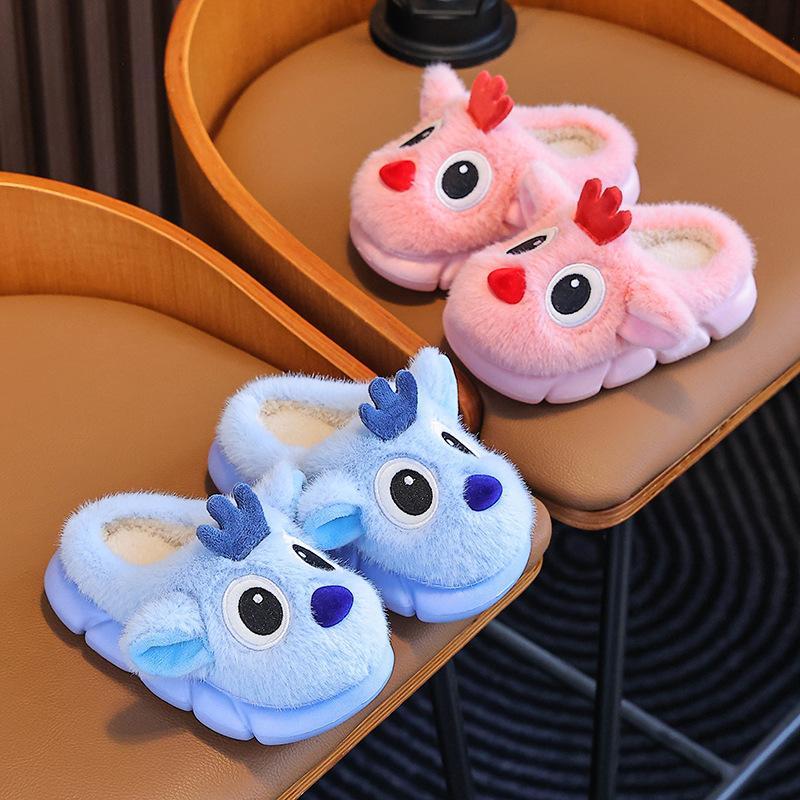 Children's cotton slippers, warm and thick for winter, new home furry shoes for babies, cute cotton shoes for boys and girls