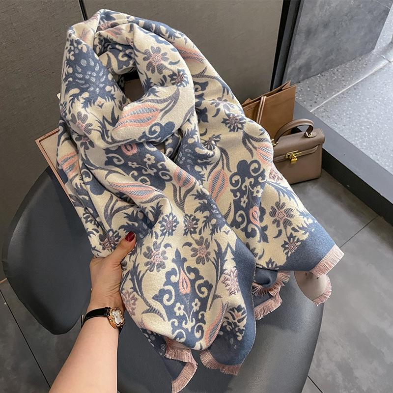 Autumn And Winter New Double-Sided Thickened Warm Imitation Cashmere Scarf Shawl For Keeping Warm Cloak Outer Outfit
