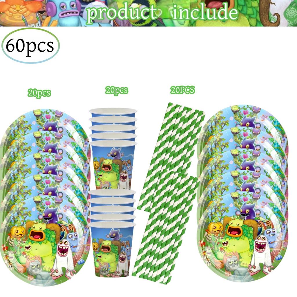 Декор на День Рождения My Singing Monsters на 20 человек Одноразовая Посуда Скатерть Тарелка Детский Праздник Подарок для Детей Мальчишник Товары для Вечеринки