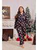Женский пижамный комплект больших размеров в стиле кросс-бордерной моды с кардиганом с лацканами и длинными брюками - Рождественская осенне-зимняя коллекция