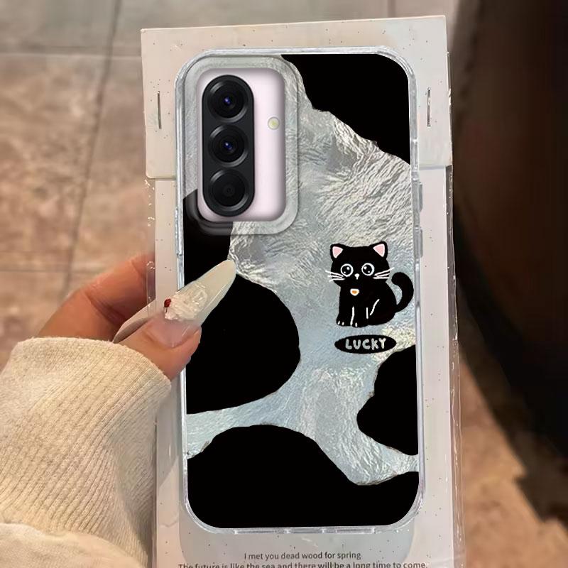 Чехол для Samsung Galaxy A56 A36 A16 A25 A35 A26 S25 S24 Plus Ultra FE Чехол для телефона Cat Black Cartoon для Samsung A55 Мягкая сумка