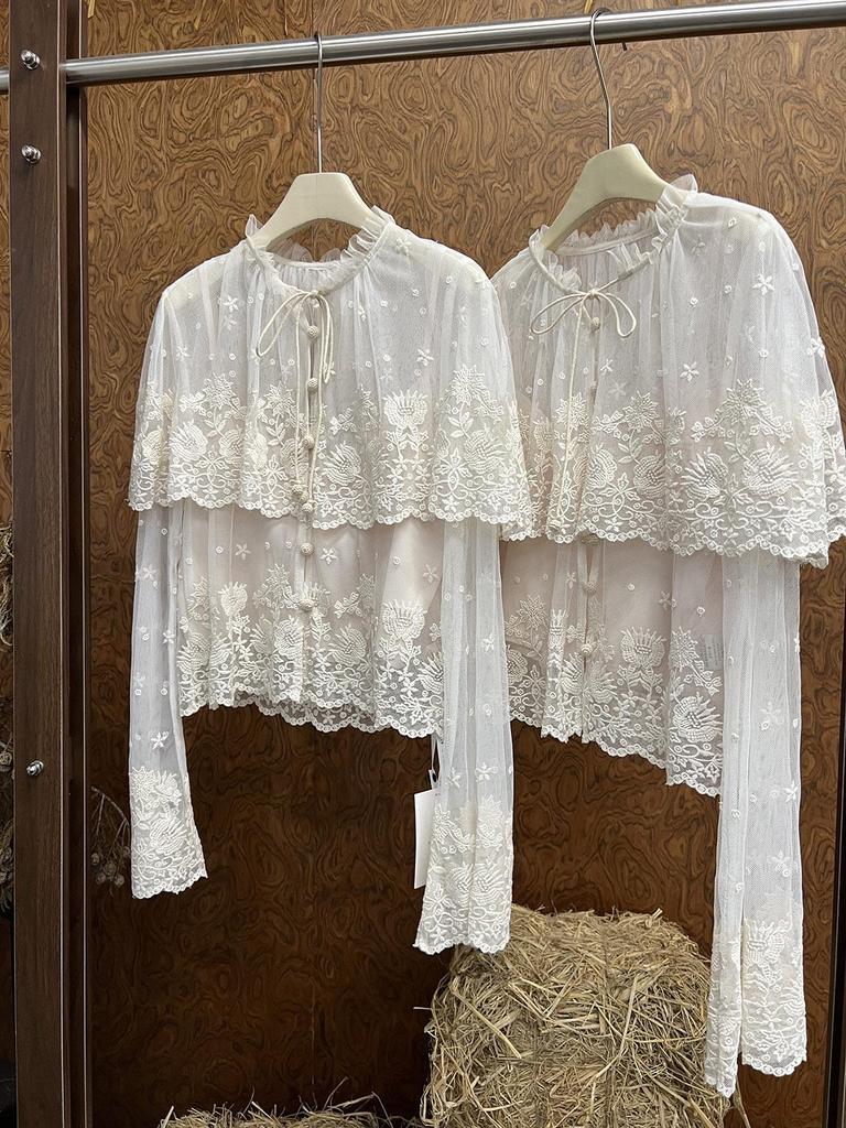 SE Дизайнерская кружевная рубашка Весна 26: Двухслойный, прозрачный, с цветочной вышивкой, кардиган-накидка