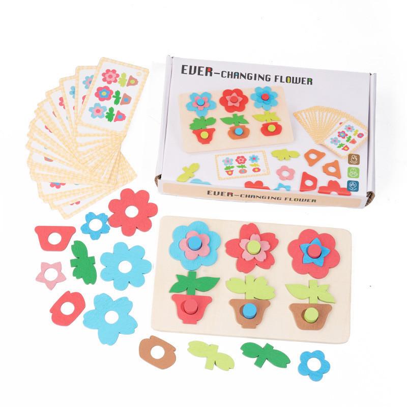 Early Learning Wooden 3d Flower Puzzle For Toddlers With Stackable Flower Design For Brain Boost