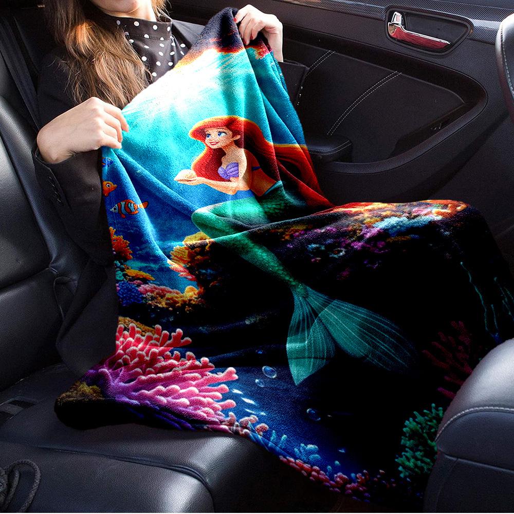 1pc Flannel Undersea World Mermaid Coral Pattern Bed Cover Rug Sofa Blanket Gift Home Decor Room Decoration Birthday Gift Christmas Gift