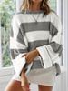 Retro Color Block Striped Sweater - Autumn/Winter Loose Round Neck Knit Pullover