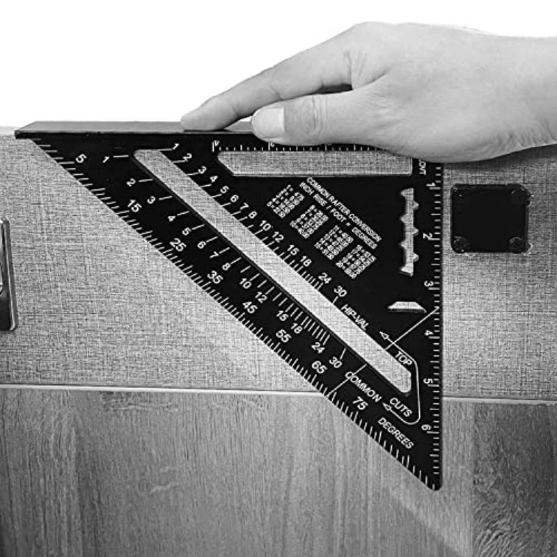 7-дюймовый квадратный стропильный инструмент из алюминиевого сплава с двойной шкалой Треугольная линейка Угловая линейка Плотник Треугольный квадратный инструмент для стропил Треугольная линейка для деревообработки