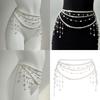Multilayer Pearl Fringe Waist Chain Waist Ornament for Women Lady Y2K Retro Party Body Jewelry Belt Accessory