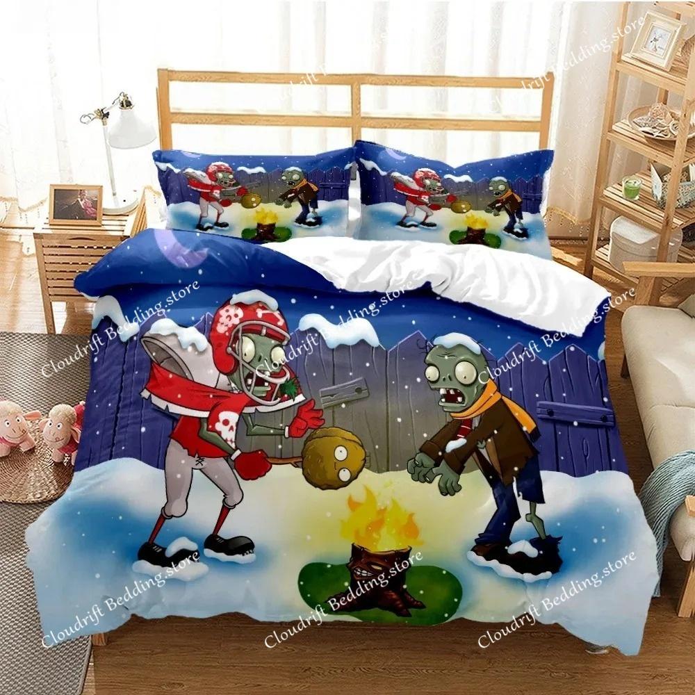 Plants Vs Bedding Sets Zombie US Europe UK Size Quilt Cartoon Bed Cover Duvet Cover Pillow Case Adult Children