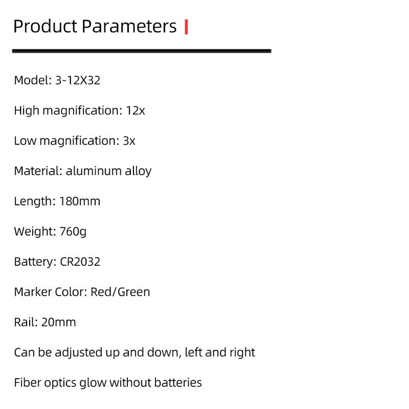 FIRE WOLF 3-12X32  Scope Red and Green Dot 20mm Dovetail Reflex Optical Scope Tactical Scope for  Snip