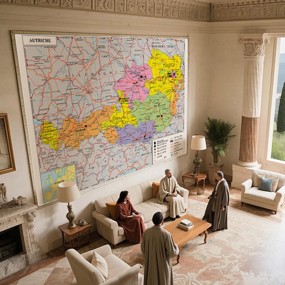 Карта французской серии - административная карта Австрии, настенный декор, подарок, туристический/образовательный инструмент, для гостиной, ванной комнаты, домашнего офиса