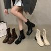 Short Thin Boots 2024 New Thick Heel Short Boots Internet Celebrity Square Head Martin Boots Women's Fashion Versatile Spring and Autumn Single Boots