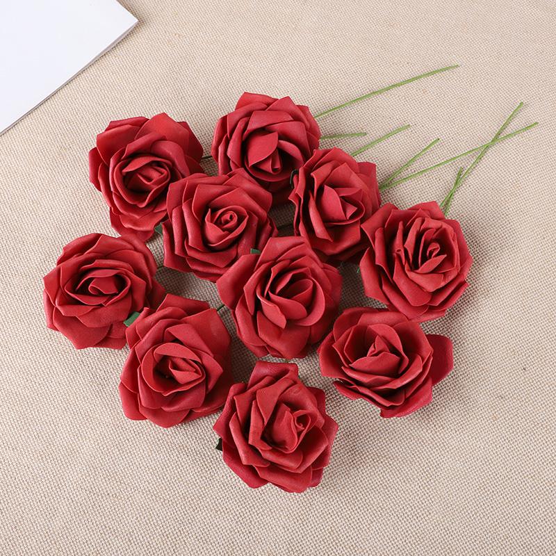20Pcs Rose Artificial Flowers With Stem Foam Fake Roses Wedding Bouquet Centerpieces Decoration Birthday Party DIY Gift Craft