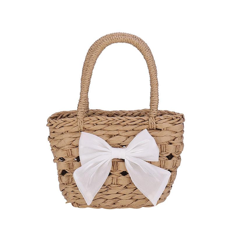 Woven Girls Summer Handbag With Butterfly Bow And Light Material For Daily
