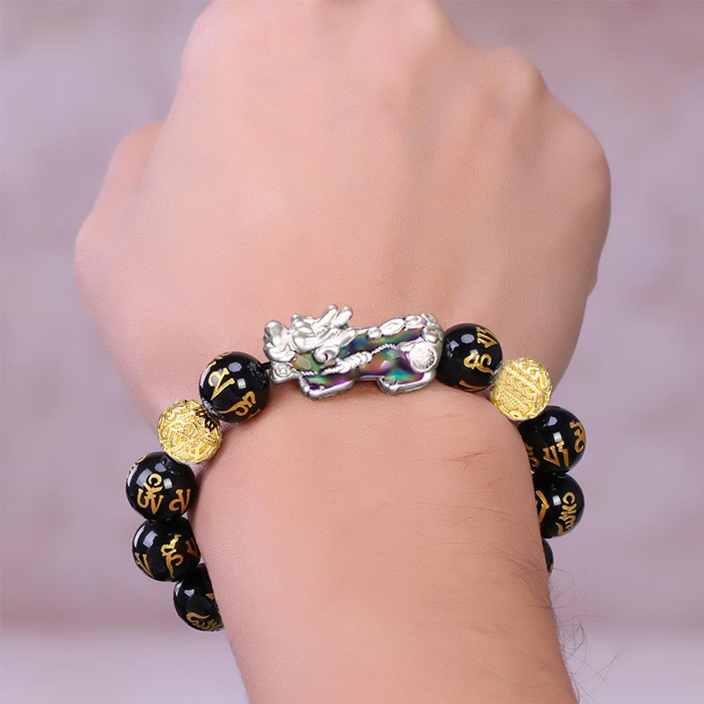 New Unisex Men Women Pixiu Attract Wealth Bracelets Wristband Good Luck Bangle Obsidian Stone Beads