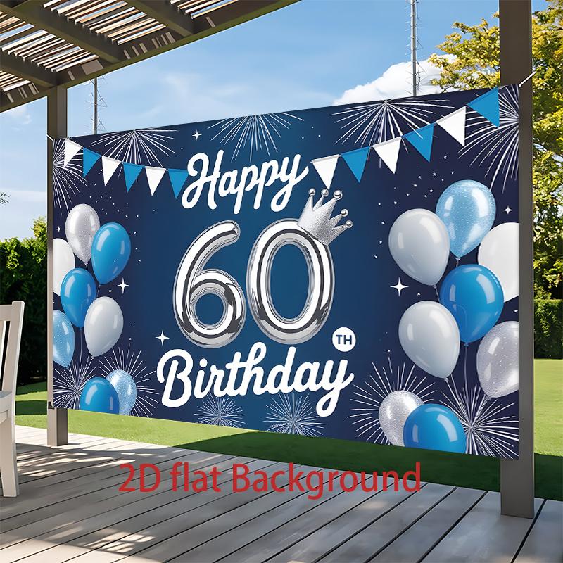 1pc Birthday 60th Confetti Balloon Durable Hanging Banner Blue White Polyester