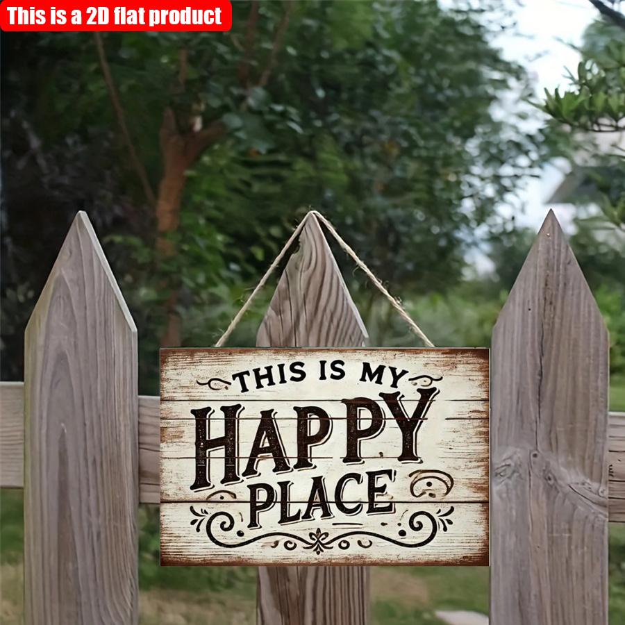 2D Flat 20*10cm1pc "This Is My Happy Place" Vintage Style Wooden Decorative Sign, Elegant Artistic Pattern Wall Hanging Plaque, with No Electricity