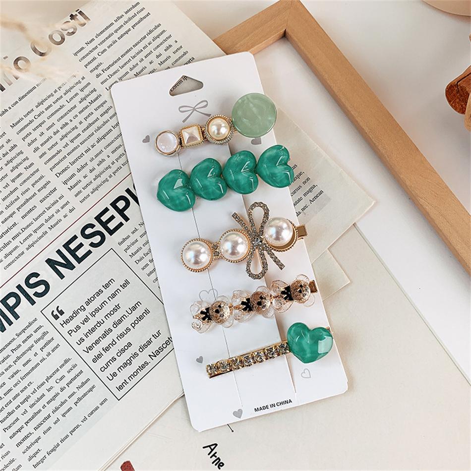 1Set Handmade Pearls Hair Clips Pin for Women Fashion Geometric Heart Barrettes Headwear Girls Sweet Hairpins Hair Accessories