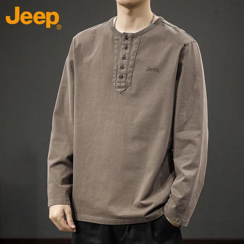 Jeep Мужская ретро-футболка с длинным рукавом Хенли