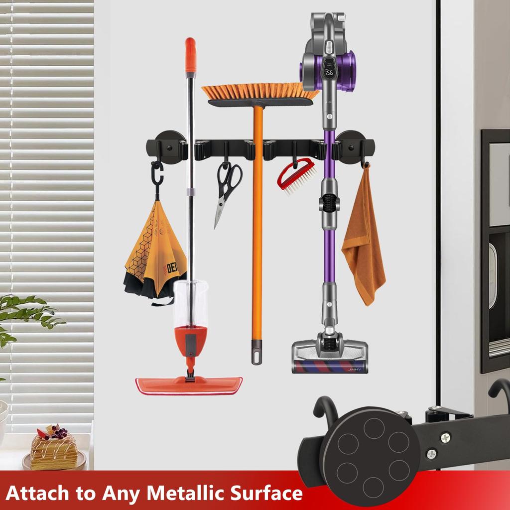 ULIBERMAGNET Магнитная швабра-метла Мобильный магнитный держатель для швабры-метлы Настенный держатель для хозяйственных принадлежностей Вешалка для швабры и лопаты для и двора, Прочный стеллаж,