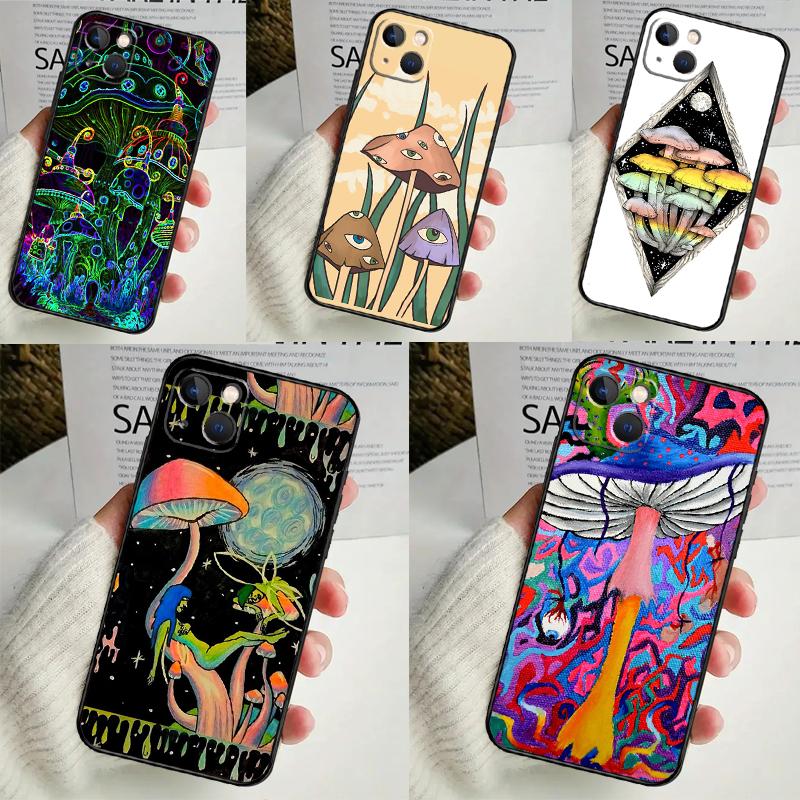 Psychedelic Mushrooms Florals Case For iPhone 14 16 15 Pro Max 11 12 13 Mini 7 8 Plus X XR XS MAX Soft Shockproof Cover