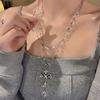 Vintage Glass Beaded Cross Pendant Necklace - Adjustable Clavicle Chain with High-End, Luxurious Design