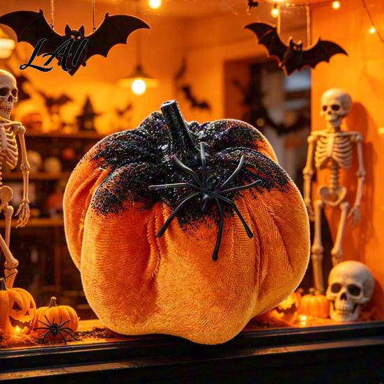 Small Halloween Decorations for Home Pumpkin Spider Ornaments Spooky Tabletop Decoration Retro Ornament Glittering Party Fall Decor Supplies
