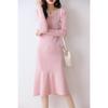 Cashmere Over-the-Knee Women's V-Neck Sweater Dress: Slimming Wool Knit for Autumn/Winter