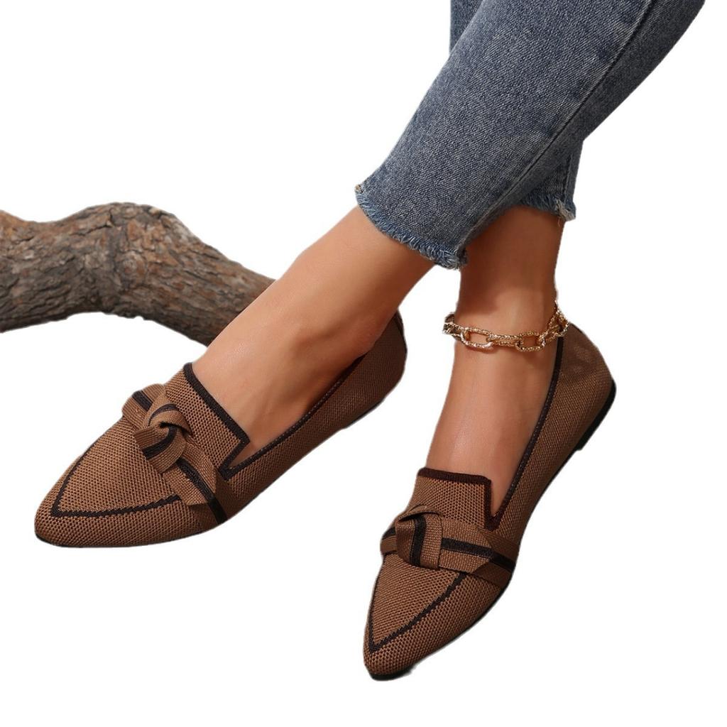 Spring and Autumn Pointed Flat-soled Single Shoes Large Size Fashion Flying Weaving  Casual Women's Shoes