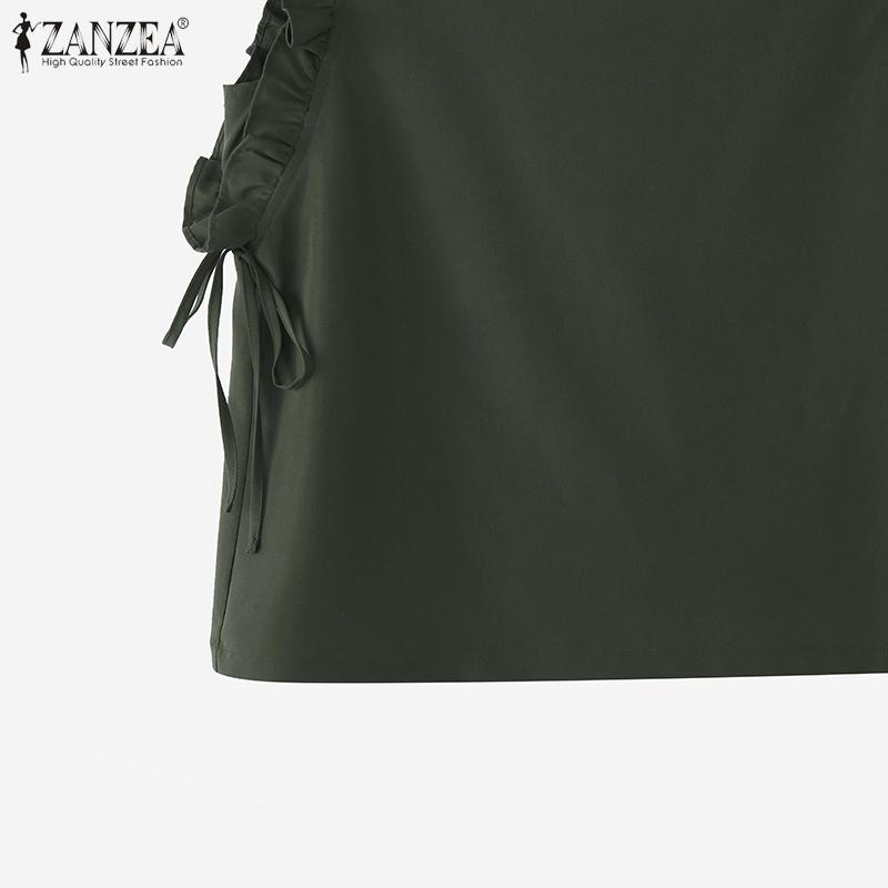 ZANZEA Женские повседневные топы без рукавов с круглым вырезом, однотонные, летние