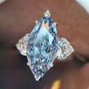 Light Blue Marquise Stone with Two Crystal Heart Zircon Romantic Women Ring Wedding Engagement Party Fashion Jewelry Ring