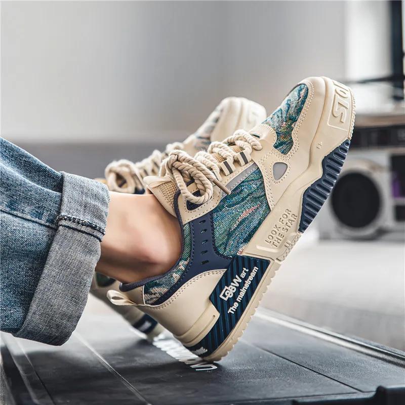 Мужская повседневная обувь для скейтборда, спортивная обувь для ходьбы на толстой подошве, мужские кроссовки, крутые кроссовки для скейтборда, новые мужские вулканизированные туфли